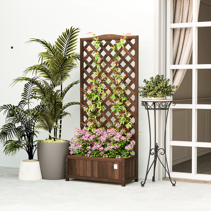 53L Garden Wooden Planter Box with Trellis Free Standing Flower Raised Bed with Lattice for Climbing Plants, 76cm x 36cm x 170cm, Dark Brown