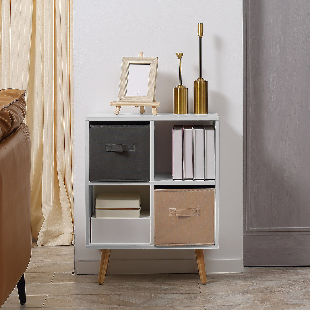 Freestanding 4 Cube Unit Cabinet Unit w/ 3 Fabric Drawers Handles Home Office Storage Shelves