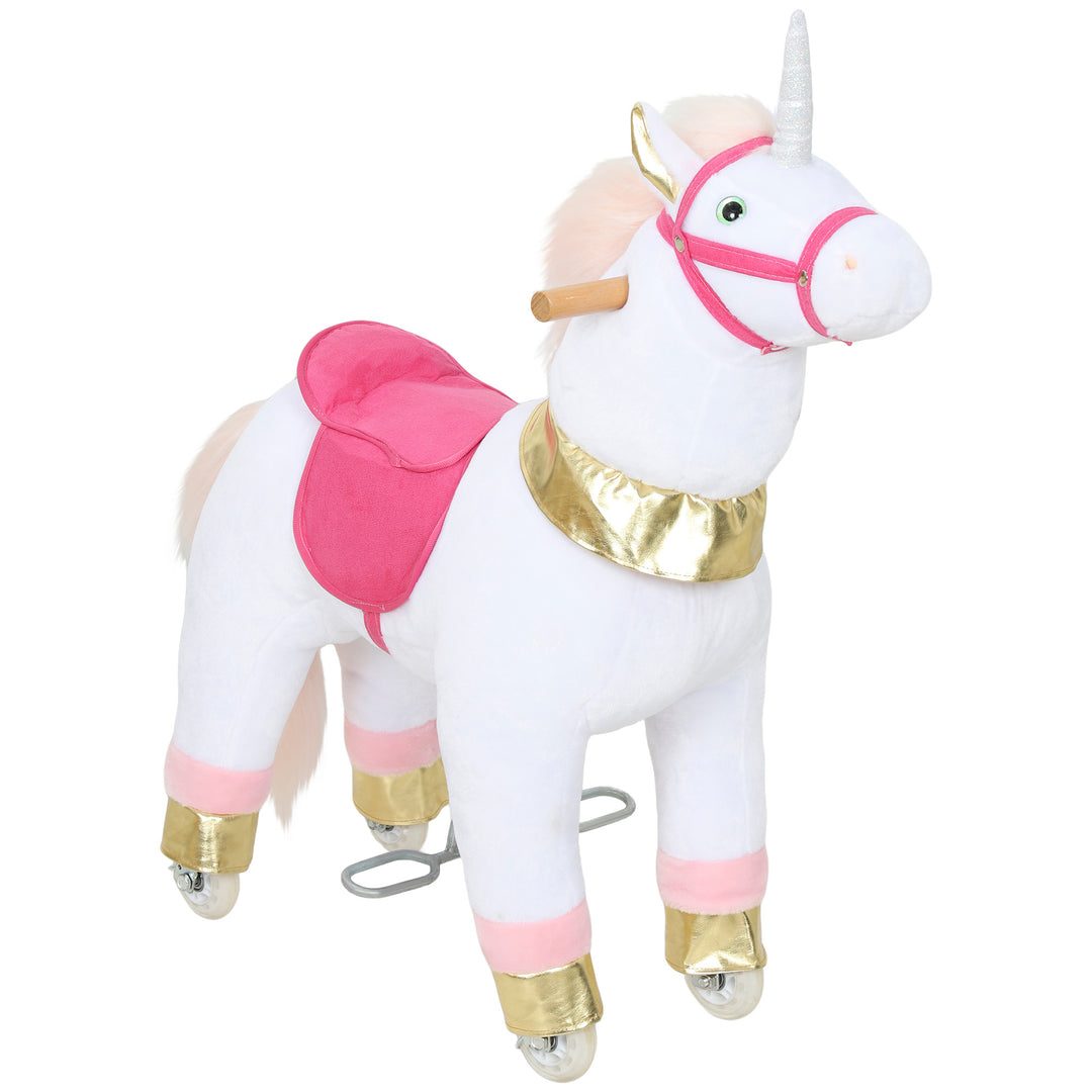 Kids Rocking Horse, Plush Walking Horse with Wheels, Ride On Unicorn Toy for Ages 3-5 Years Old