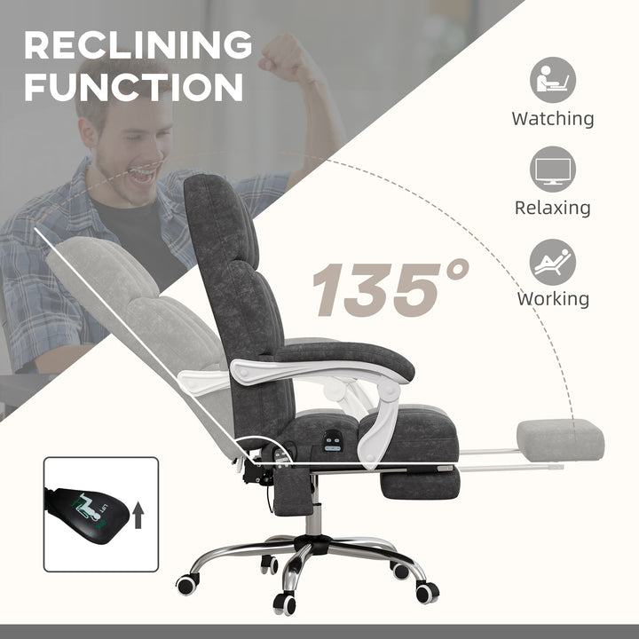 Massage Office Chair, Ergonomic Desk Chair, Comfy Work Study Chair with Heat, Padded Seat, 135° Reclining Back and Footrest for Home Office, Charcoal Grey