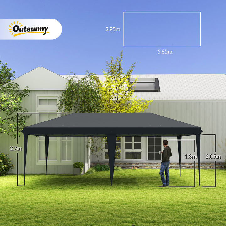 Outsunny Pop Up Gazebo 3 x 6m, Foldable Canopy Tent, Height Adjustable Wedding Awning Canopy w/ Carrying Bag, Black