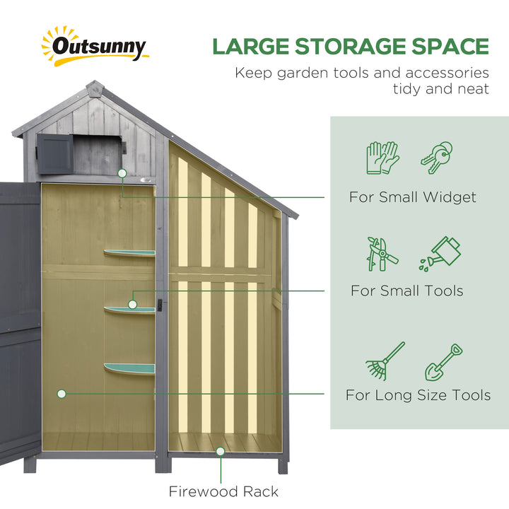 Outsunny Garden Outdoor Storage Shed Outdoor Tool Shed with 3 Shelves and Tilt Roof, 129x51.5x180cm, Grey