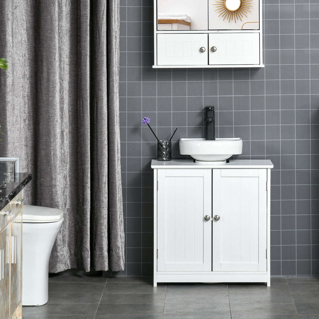 60x60cm Under-Sink Storage Cabinet w/ Adjustable Shelf Handles Drain Hole Bathroom Cabinet Space Saver Organizer White