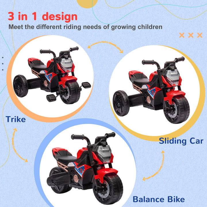 AIYAPLAY Motorcycle Design 3 in 1 Toddler Trike, Sliding Car, Balance Bike with Headlight, Music, Horn, Red | Aosom UK