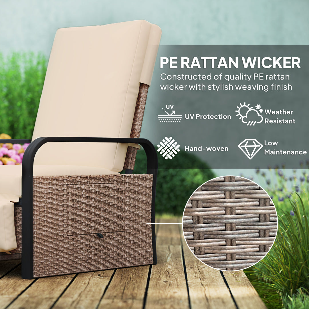 140° Reclining Rattan Armchair - Brown/Khaki
