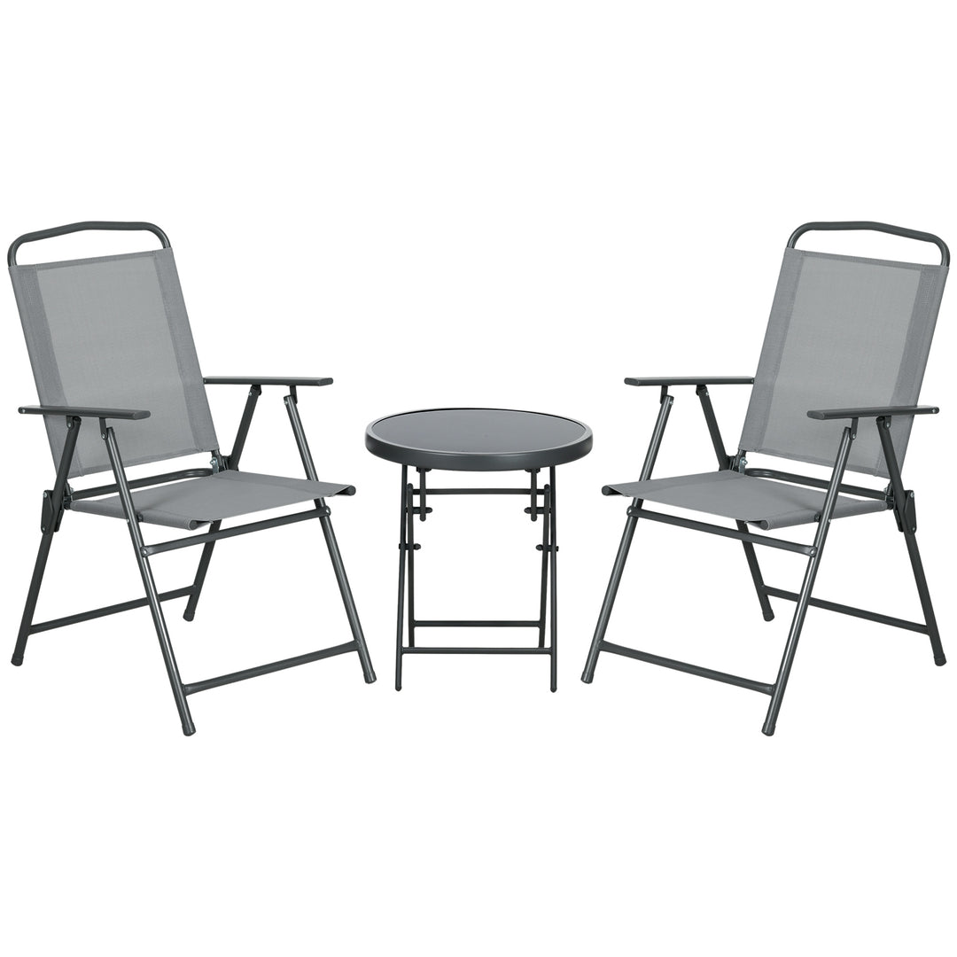 Three-Piece Garden Seat Set, with Glass-Top Table - Light Grey