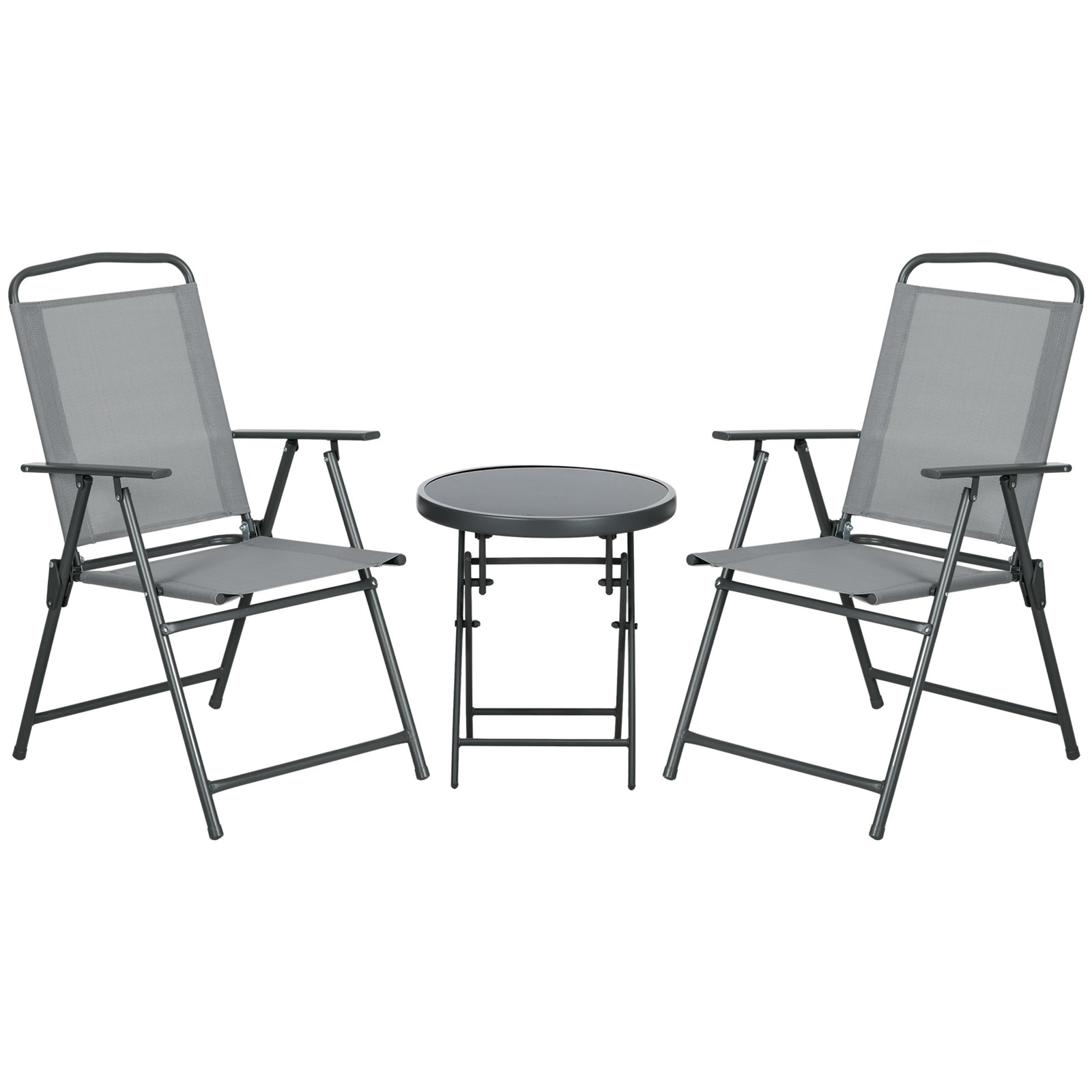 Three-Piece Garden Seat Set, with Glass-Top Table - Light Grey