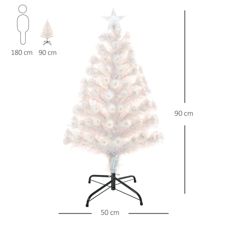 HOMCOM 3 Feet Prelit Artificial Christmas Tree with Fiber Optic LED Light, Holiday Home Xmas Decoration, White | Aosom UK