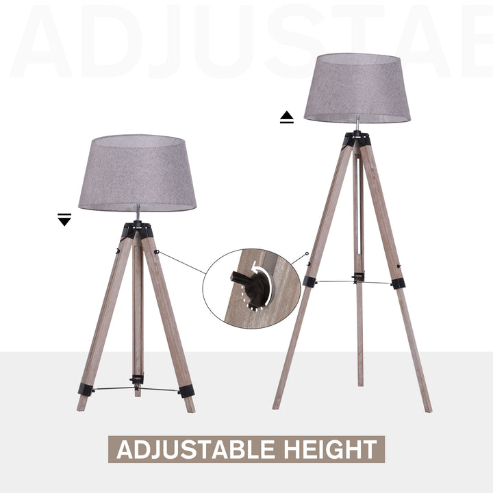 HOMCOM Wooden Adjustable Tripod Free Standing Floor Lamp Bedside Light E27 Bulb Compatible | Aosom UK