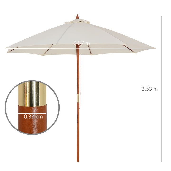 Outsunny 2.5m Garden Parasol Umbrella, Outdoor Market Table Umbrella with Wooden Pole & 8 Fibre Glass Ribs, Round Sun Shade Canopy, Off-White