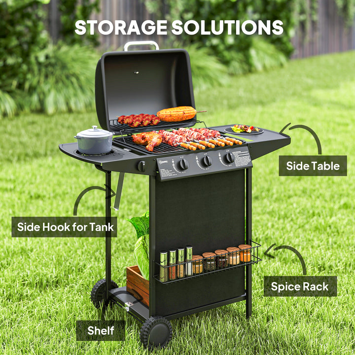 Four Burner Gas Grill BBQ - Black