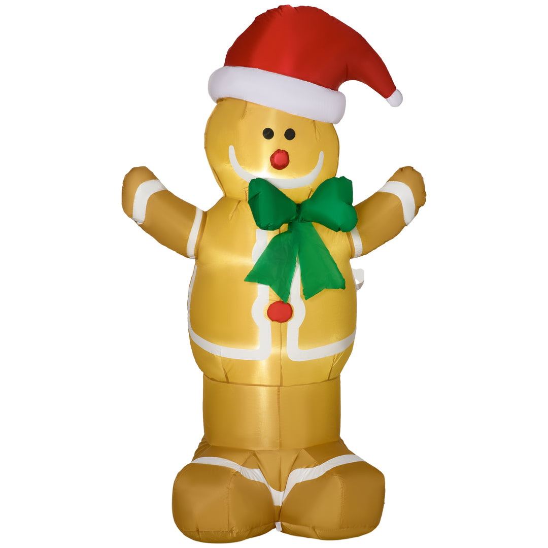 6ft Christmas Inflatable Gingerbread Man & Santa Hat Safe Outdoor Decoration w/ LED Lights Accessories