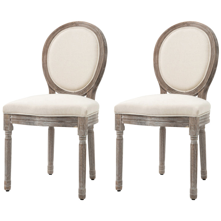 HOMCOM Dining Chairs Set of 2, French-Style Kitchen Chairs with Padded Seats Wood Frame and Brushed Curved Back, Cream White