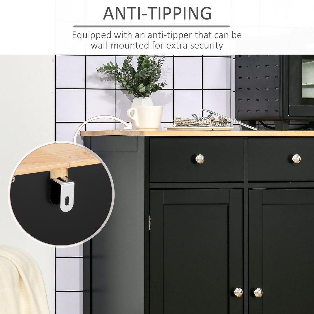 MCL Sideboard with Rubberwood Top and Adjustable Shelves for Dining Room, Kitchen - Black