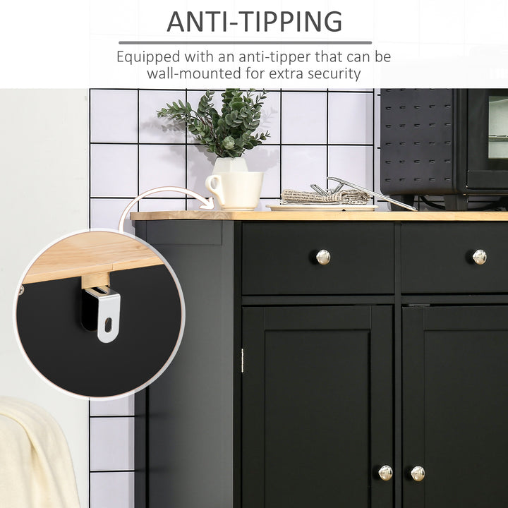 MCL Sideboard with Rubberwood Top and Adjustable Shelves for Dining Room, Kitchen - Black