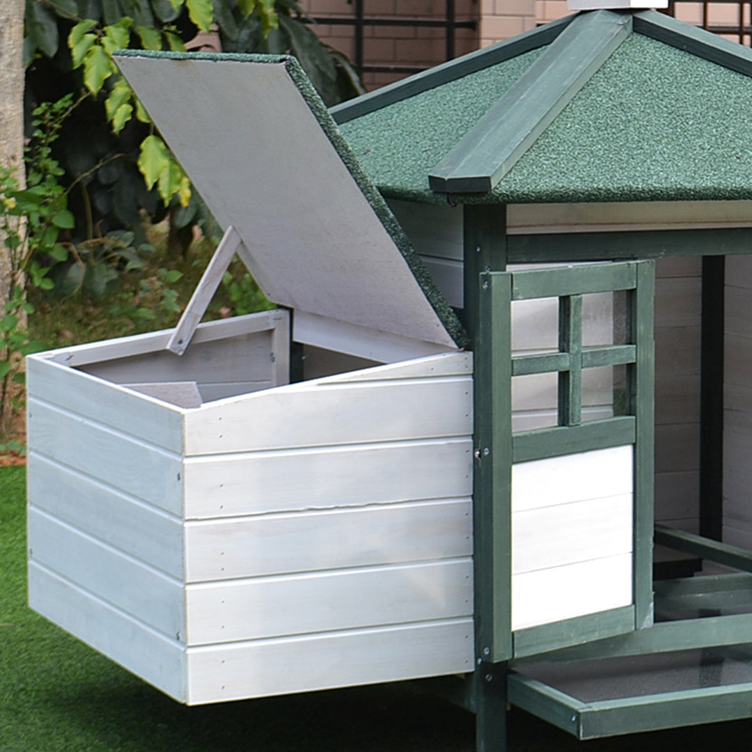 Chicken Coop, Small Animal Pet cage w/ Nesting Box, Wooden Outdoor Run, Green