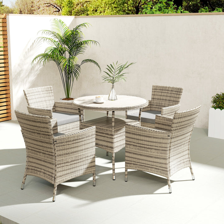 Five-Piece Rattan Garden Set, with Two-Tier Table - Grey