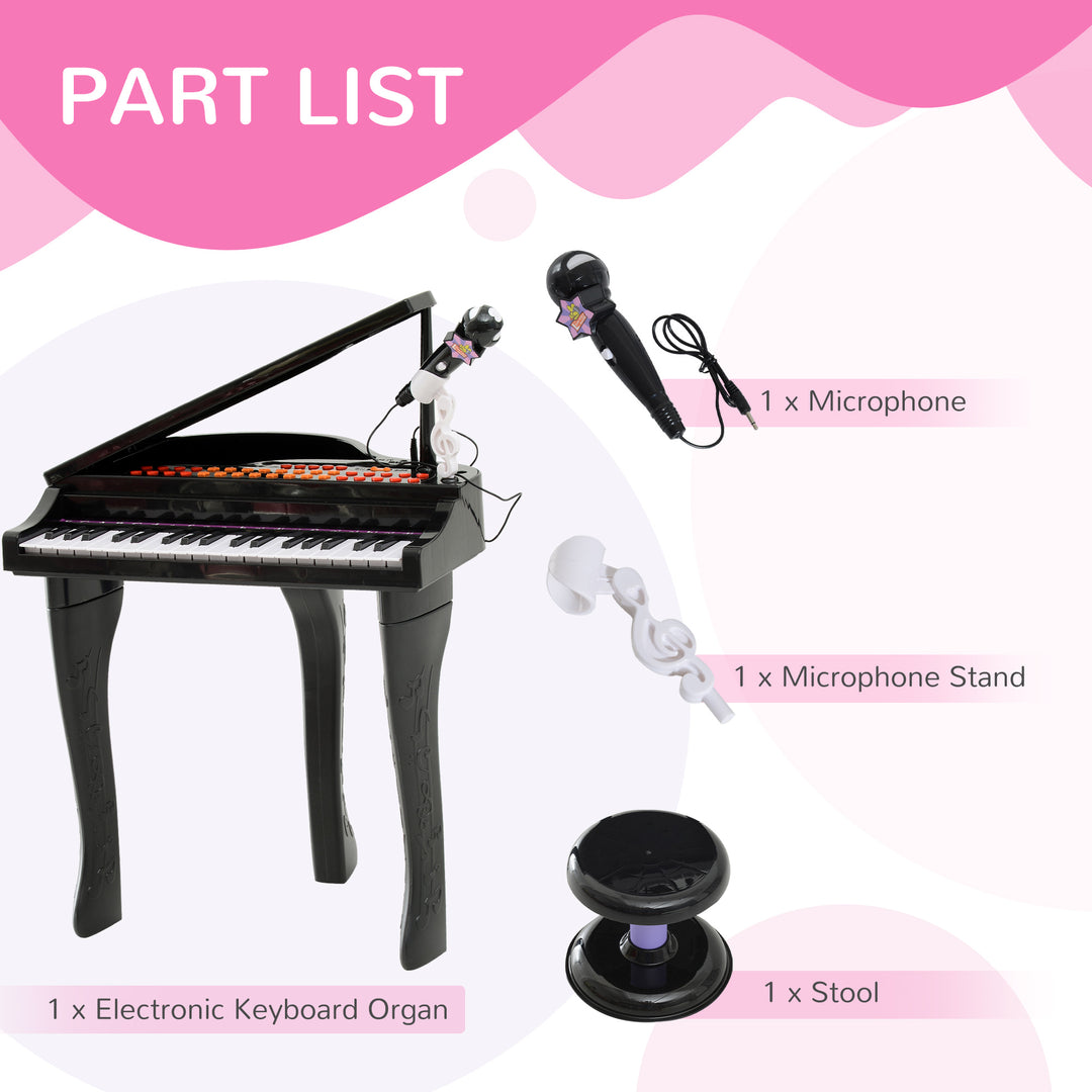 MCL 37 Keys Kids Mini Electronic Keyboard Children Grand Piano with Stool Microphone Light Musical Instrument Educational Game Toy Set (Black)