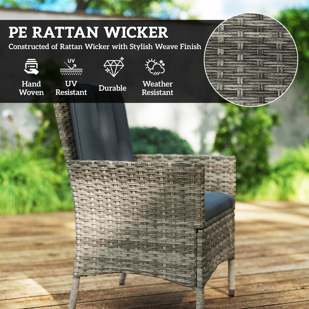 Seven-Piece Rattan Dining Table, with Round Glass-Top Table - Light Grey