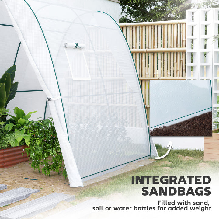 Polytunnel Greenhouse with Sandbags, Walk-In Tunnel Green House with 2 Doors and Screen Windows, 1.8 x 1.8 x 2m