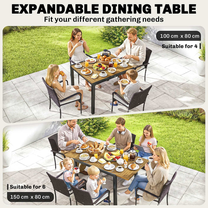 7 Piece Rattan Garden Furniture Set, 6 Seater Garden Table and 6 Stack