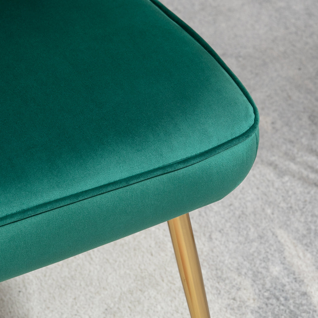 Shell Dining Chairs Set of 2, Upholstered Kitchen Chairs with Gold Metal Legs and Backrest, Velvet Fabric Lounge Leisure Chairs for Living Room, Reception Room, Green