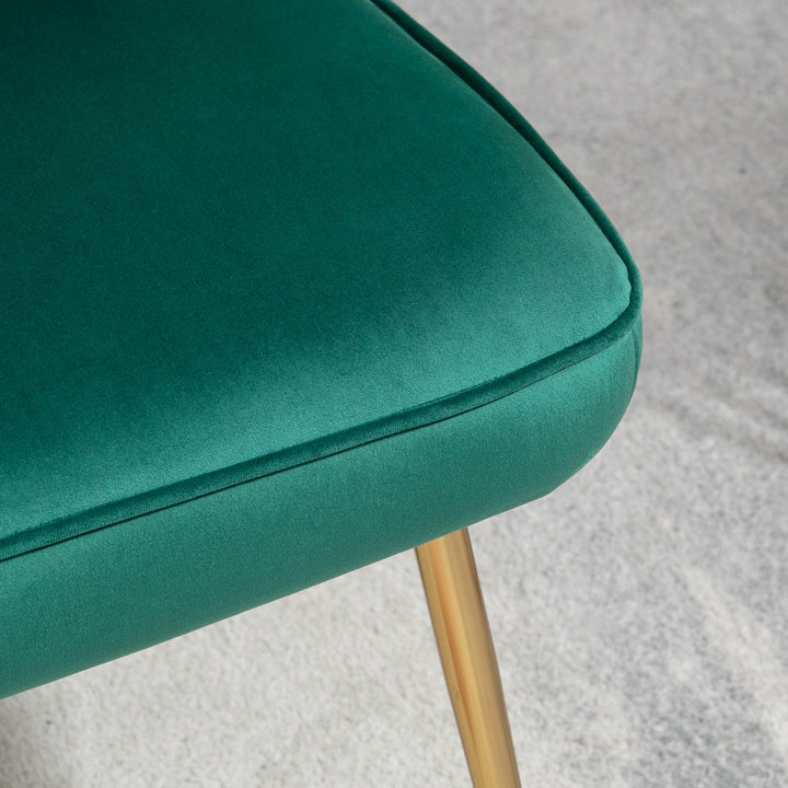 Shell Dining Chairs Set of 2, Upholstered Kitchen Chairs with Gold Metal Legs and Backrest, Velvet Fabric Lounge Leisure Chairs for Living Room, Reception Room, Green