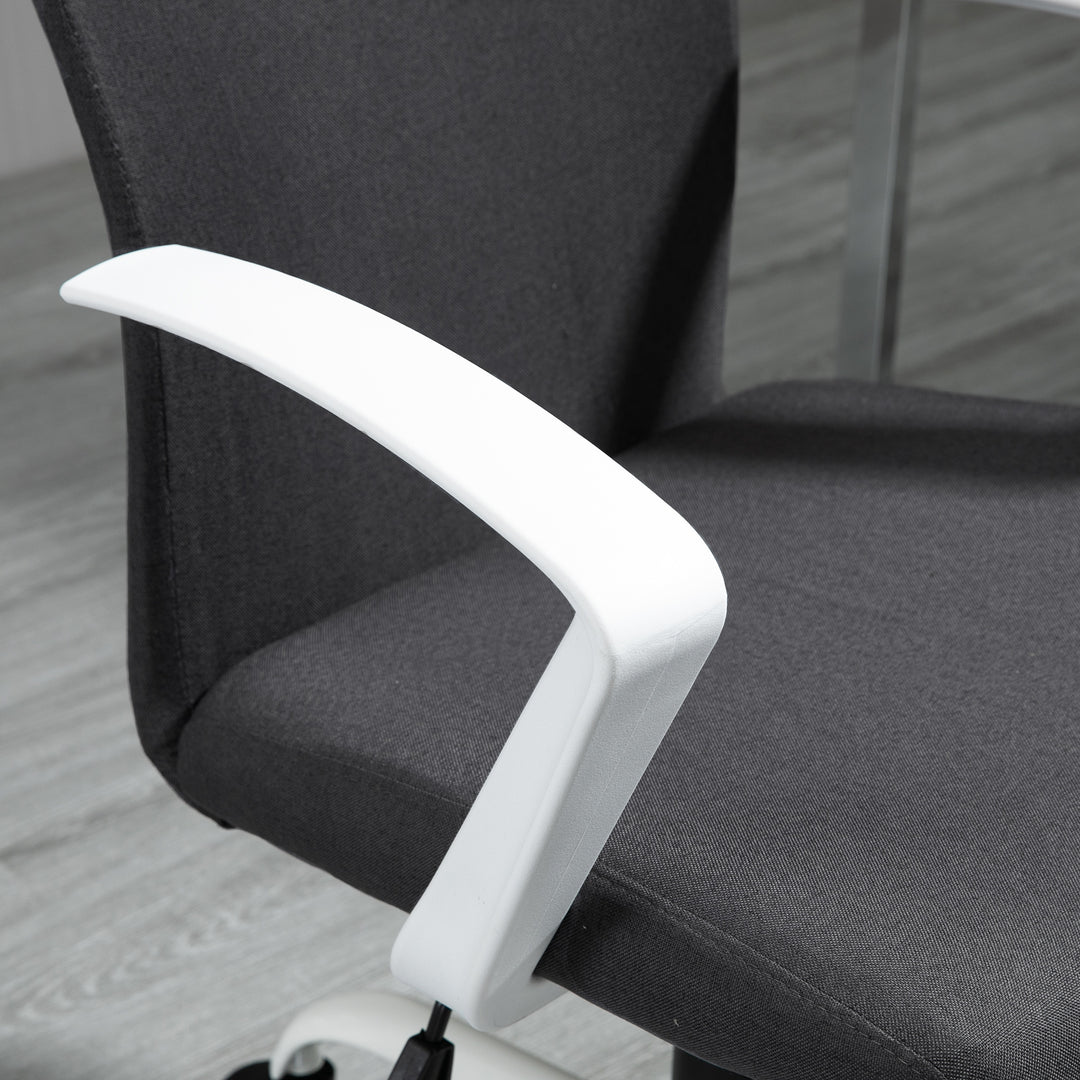 Vinsetto Linen Swivel Desk Chair, Adjustable Height, Armrests, Wheels for Home Office, Dark Grey