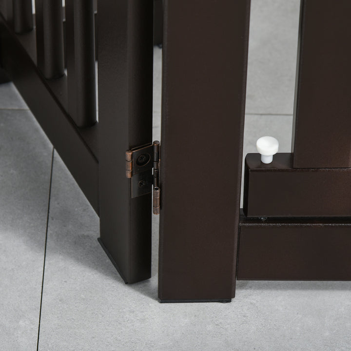 Freestanding Dog Gate, Foldable Pet Fence, Indoor Barrier, Stair Gate with Support Feet, 155 x 76 cm, Brown