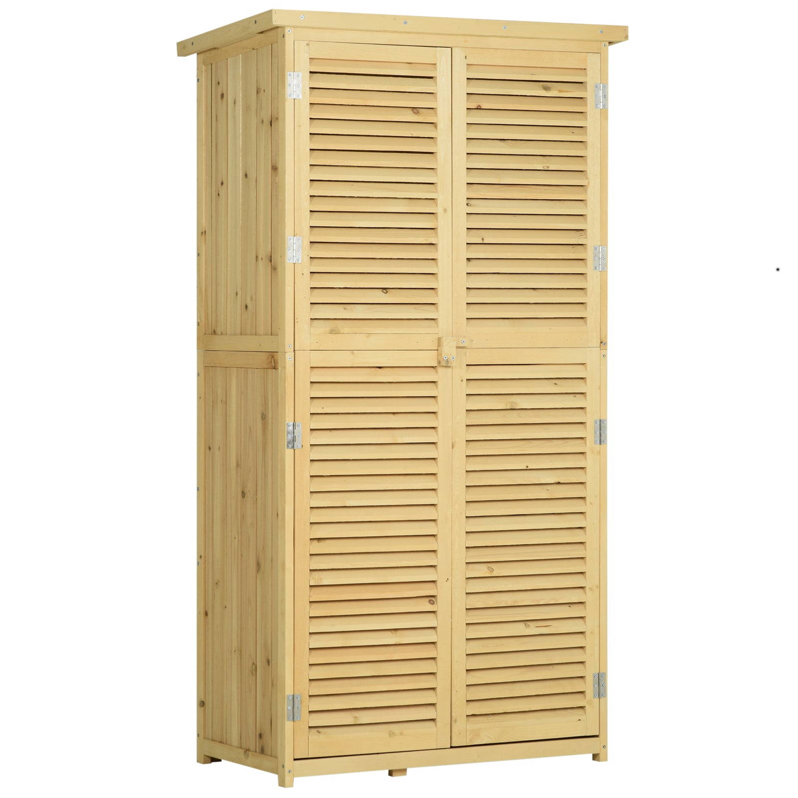 87 x 47 x 160cm Wooden Garden Shed, Sheds & Outdoor Storage with Asphalt Roof and 2 Lockable Doors, Natural