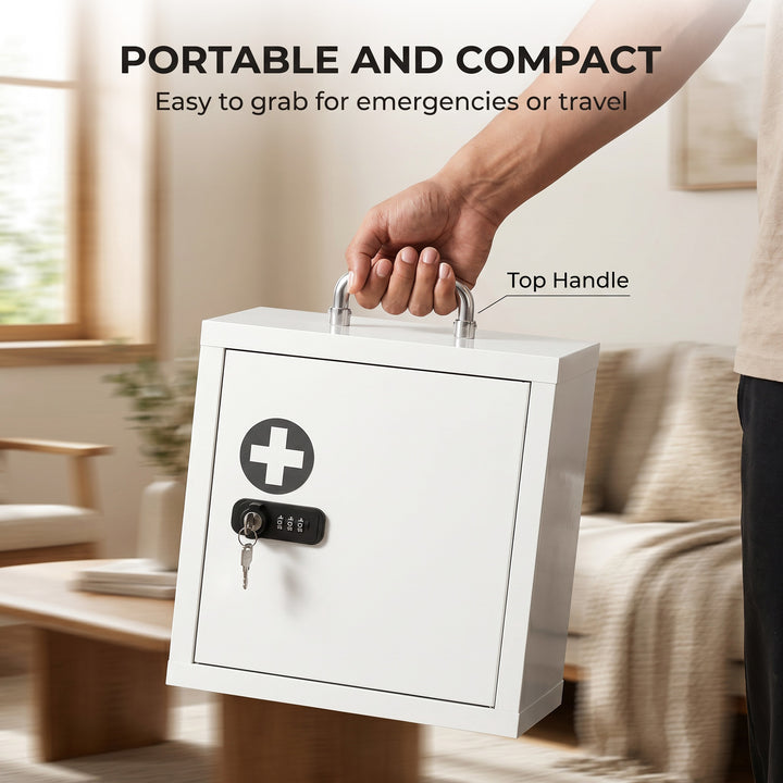Wall Mount Medicine Cabinet with Combination and Key Lock, 2 Tier Stai