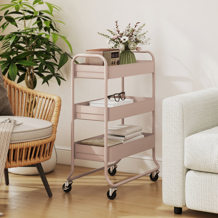 3-Tier Storage Trolley on Wheels, Rolling Utility Cart with Mesh Backets for Kitchen, Bathroom, Bedroom
