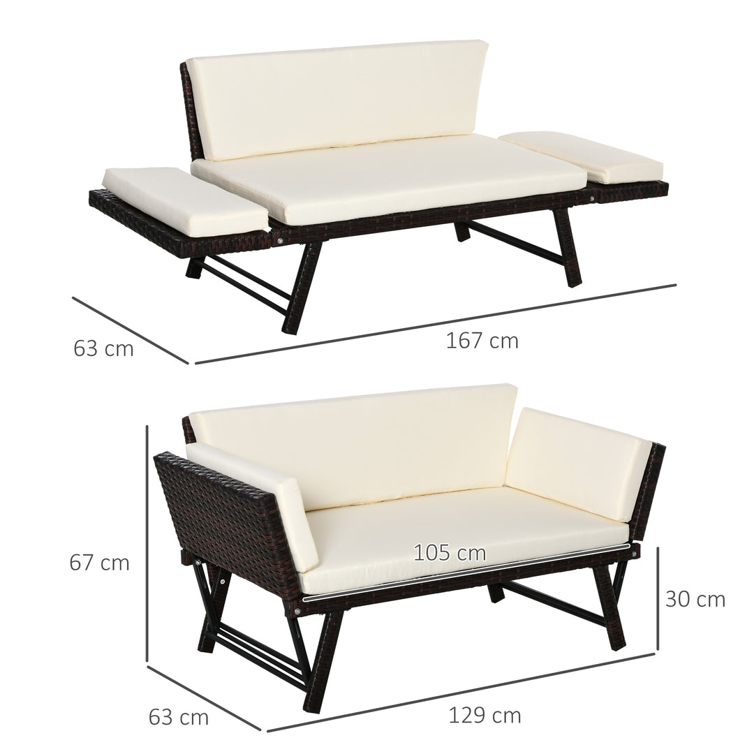 2-Seater 2-in-1 Rattan Convertible Sofa Daybed Brown