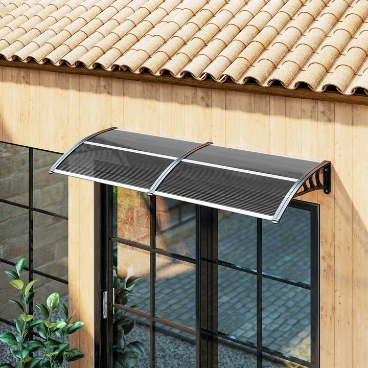 Front Door Canopy Outdoor Awning Aluminium Rigid Plastic Polycarbonate Rain Shelter UV Water Rain Resistant 196 x 75cm Black