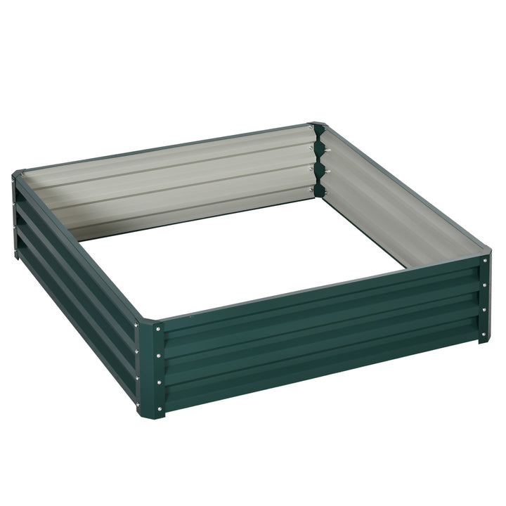 Outsunny Raised Garden Bed Metal Planter Box for plants, flowers and other vegetation, 120x120x30cm, Green | Aosom UK