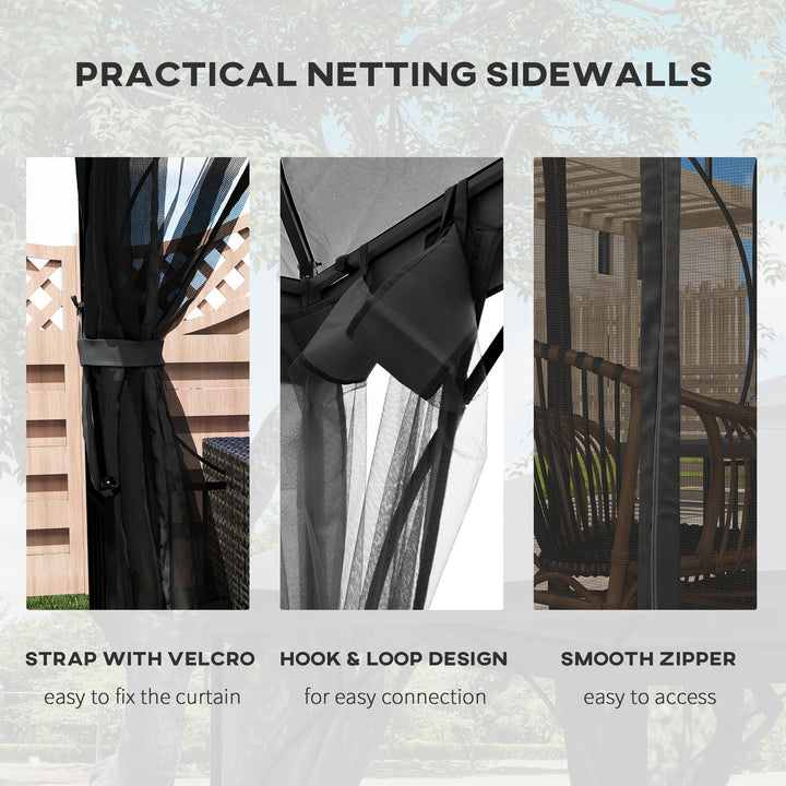 MCL 3 x 3m Garden Gazebo Patio Party Tent Shelter Outdoor Canopy Double Tier Sun Shade with Metal Frame and Netting, Dark Grey