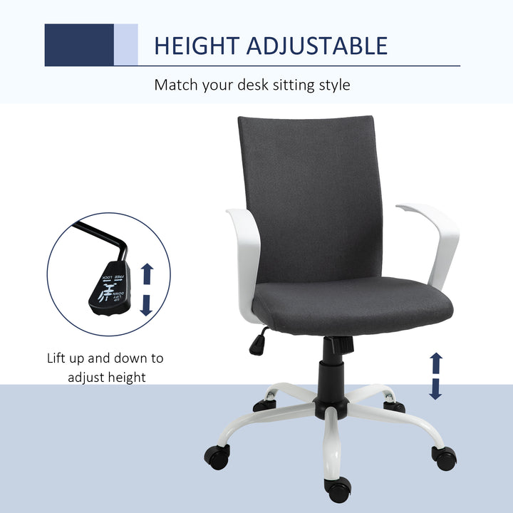 Office Chair Linen Swivel Computer Desk Chair Home Study Task Chair with Wheels, Arm, Adjustable Height, Dark Grey