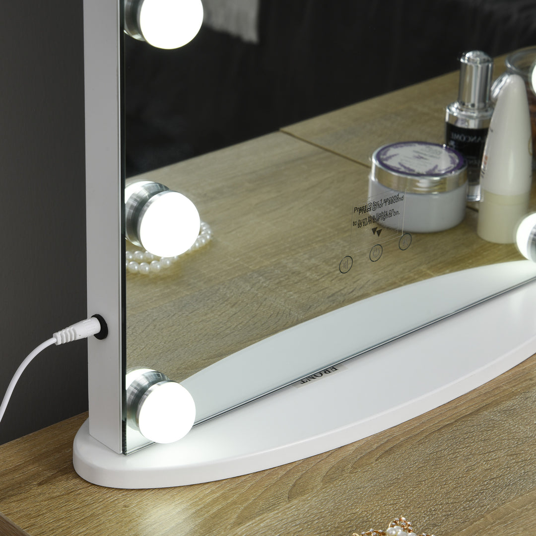 MCL Hollywood Mirror with Lights for Makeup Dressing Table, Lighted Vanity Mirror with 12 Dimmable LED Bulbs and USB Plug in Power Supply, White