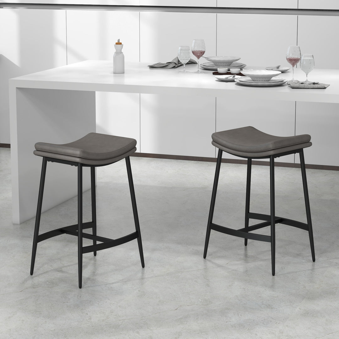 HOMCOM Bar Chairs Set of 2, Microfibre Upholstered Barstools, Industrial Counter Bar Stool with Curved Seat and Steel Frame | Aosom UK