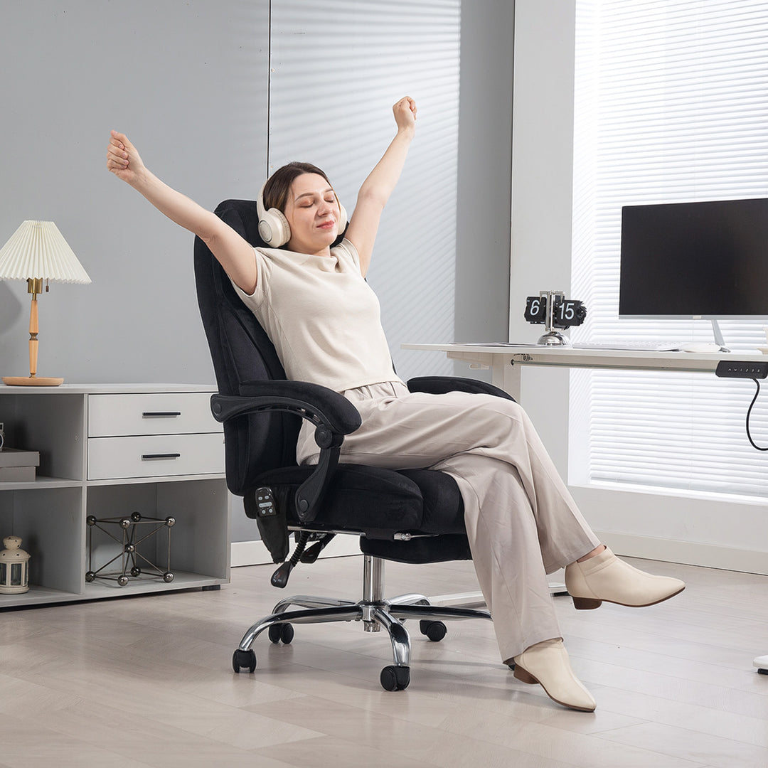 Massage Office Chair, Heated Reclining Computer Chair with Adjustable Height and Footrest, Black