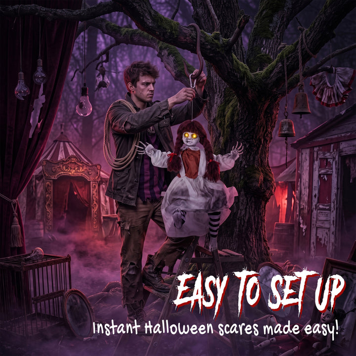 80 cm Halloween Animated Hanging Creepy Girl on Swing Decoration, Kick