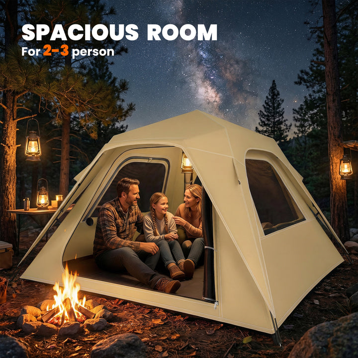 Pop Up Tent 3000mm Waterproof Camping Tents with Mesh Windows 2-3 Peop