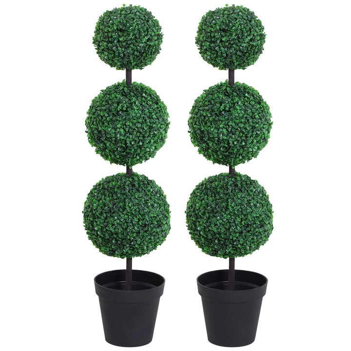 Outsunny Set of 2 Artificial Boxwood Ball Topiary Trees Potted Decorative Plant Outdoor and Indoor Décor (112cm) | Aosom UK