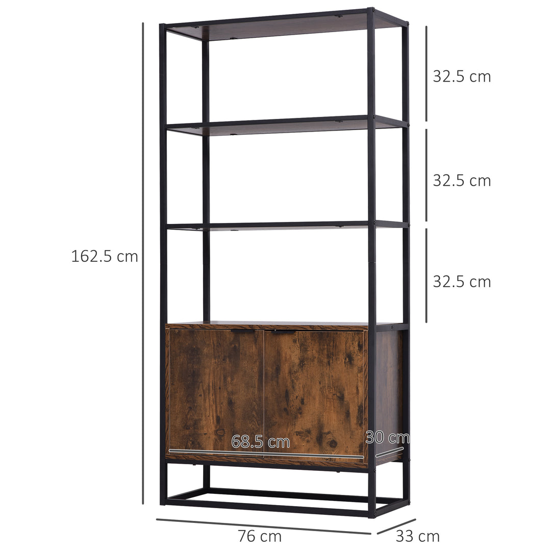 Industrial Bookshelf, Storage Shelf, Large Bookcase with 3 Open Shelves, Multifunctional Rack for Living Room, Office, Rustic Brown and Black