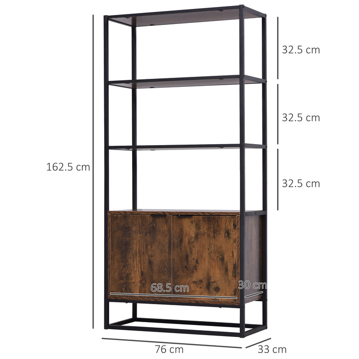 Industrial Bookshelf, Storage Shelf, Large Bookcase with 3 Open Shelves, Multifunctional Rack for Living Room, Office, Rustic Brown and Black