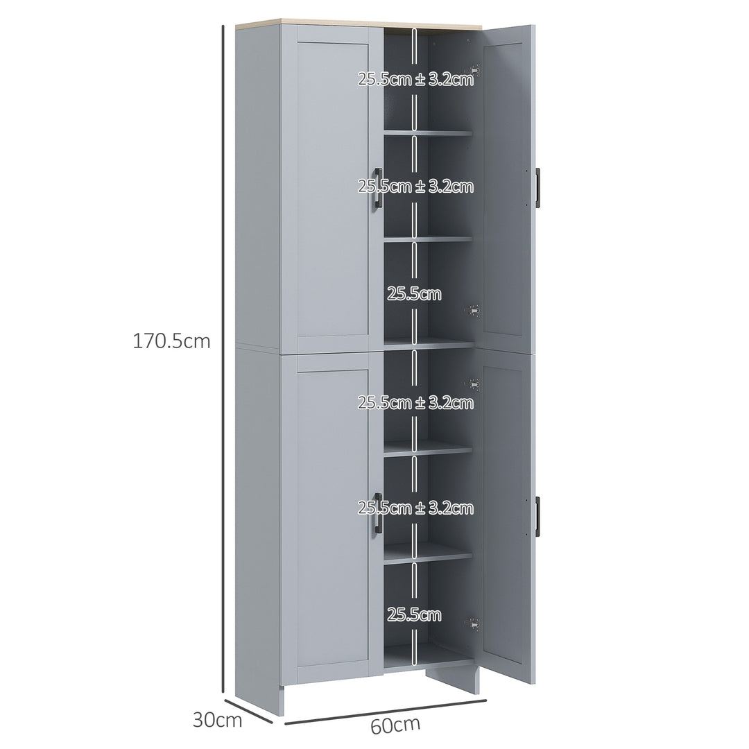 Freestanding Kitchen Cupboard, 4-Door Storage Cabinet with Adjustable Shelves, Modern Kitchen Pantry for Dining Room, 170cm, Grey