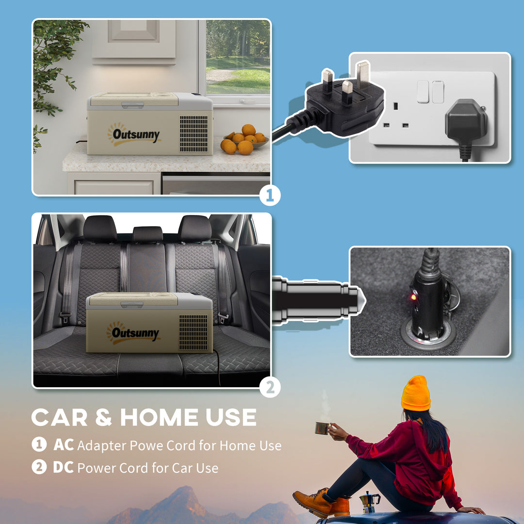 16L Portable Car Fridge, -20℃ to 10℃ Adjustable Temperature - Khaki/Grey