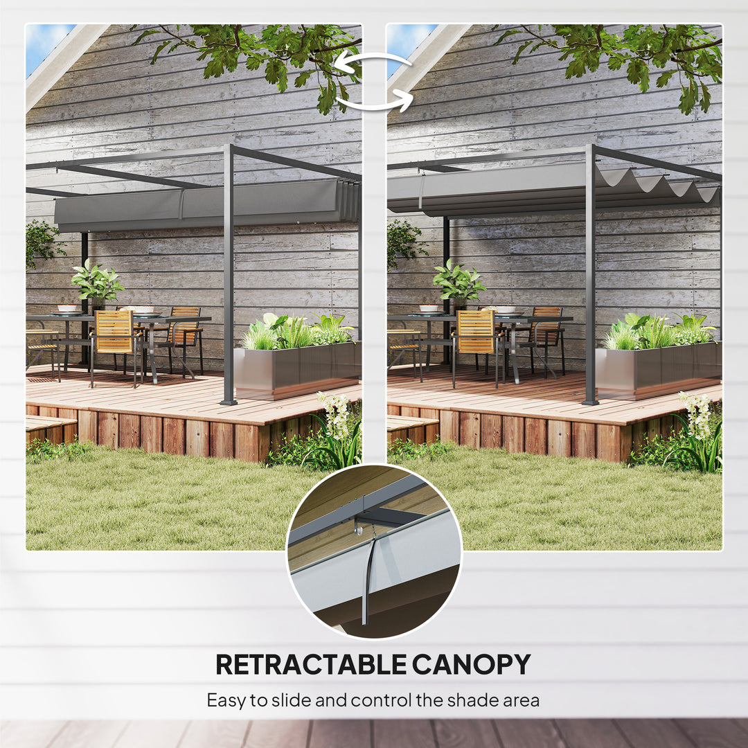 MCL 4 x 3(m) Metal Outdoor Pergola with Retractable Roof, Outdoor Gazebo with Drainage Holes for Garden, Patio, Lawn, Grey