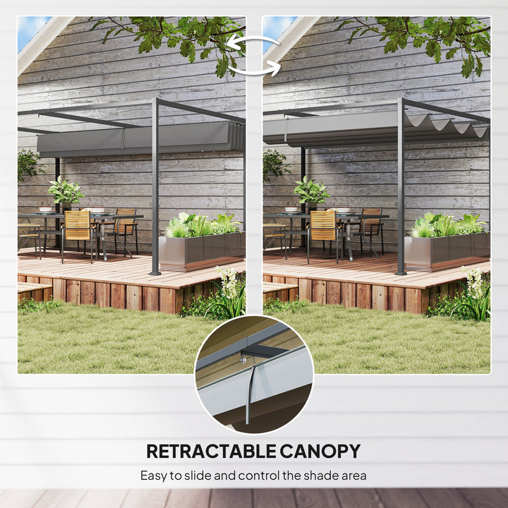 MCL 4 x 3(m) Metal Outdoor Pergola with Retractable Roof, Outdoor Gazebo with Drainage Holes for Garden, Patio, Lawn, Grey