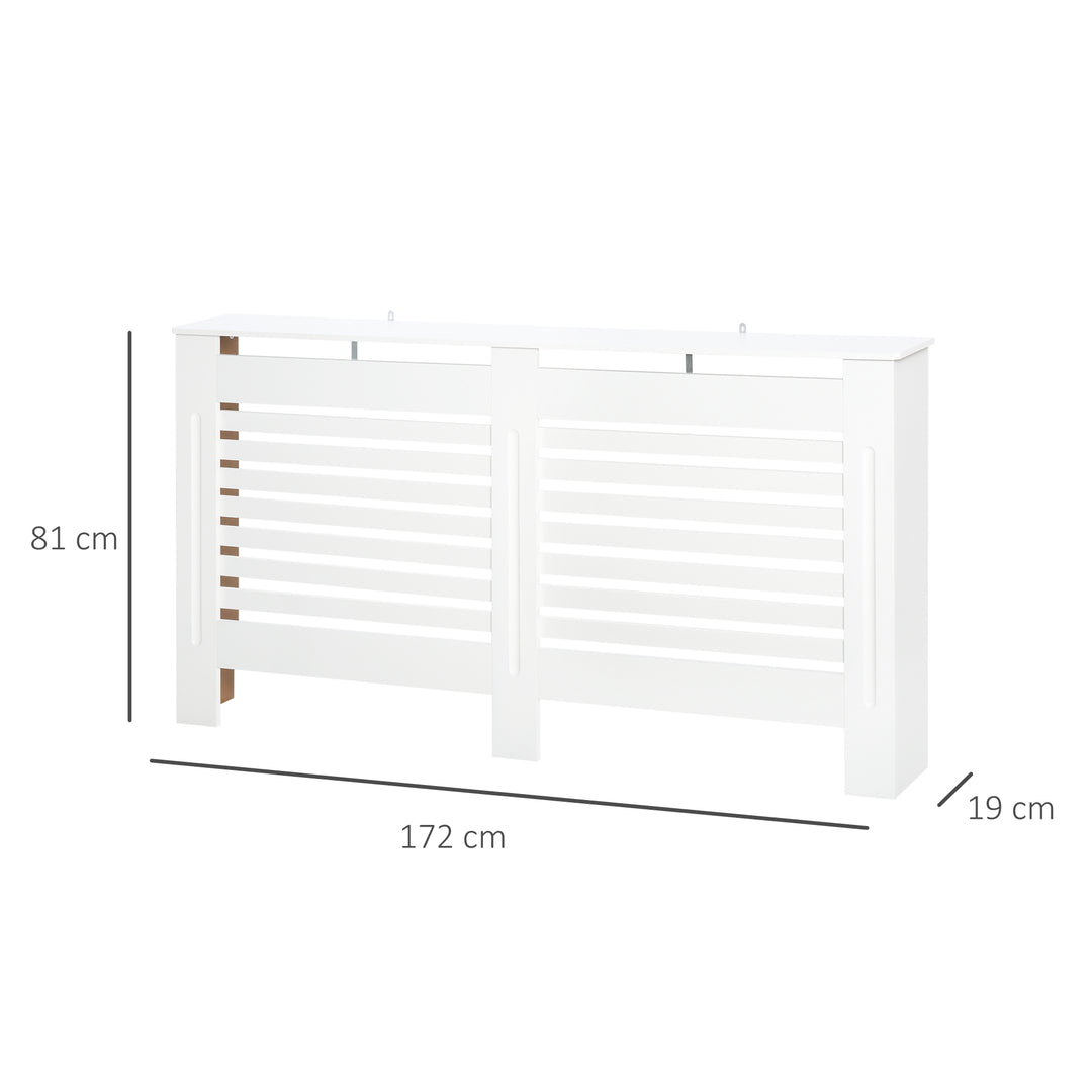 Radiator Cover, Modern MDF White Painted Cabinet with Horizontal Slats for Living Room, Bedroom, 172L x 19W x 81H cm